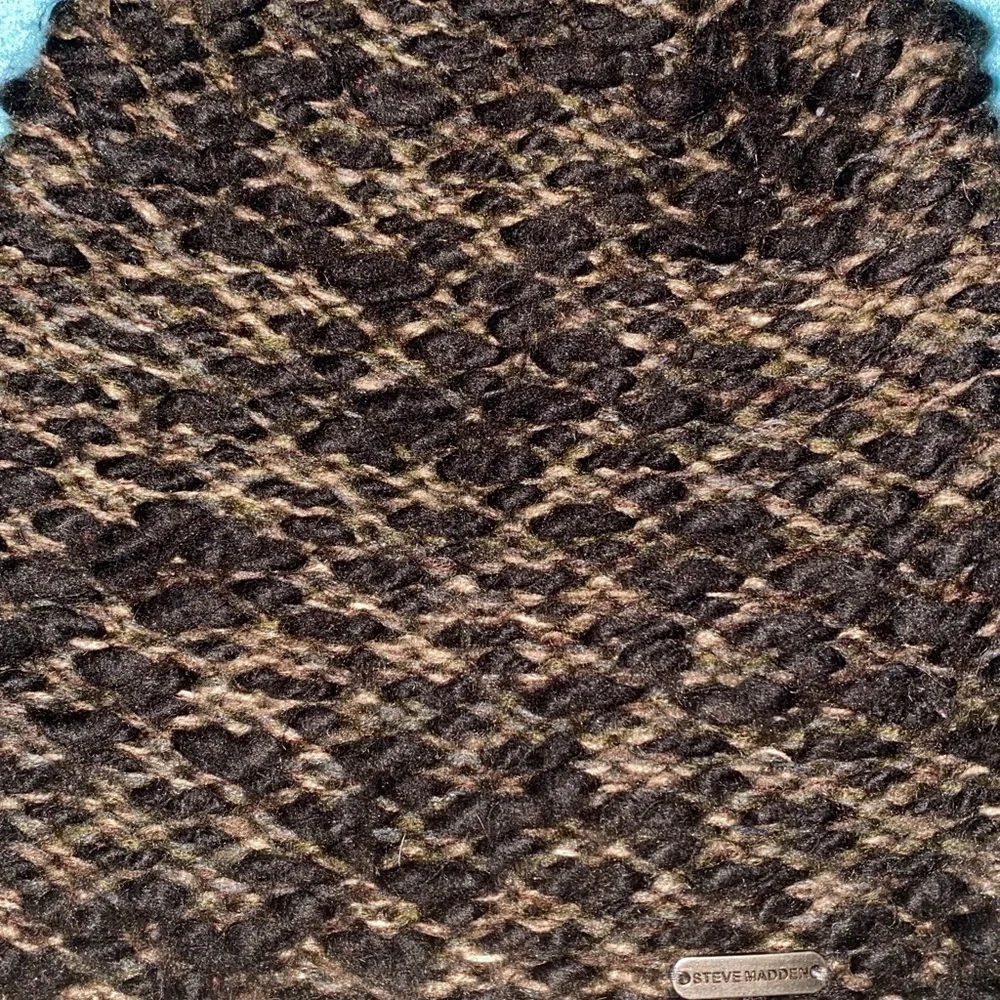 STEVE MADDEN chunky knit pom pom hat beanie dark light browns tan NEW SZ OSFA